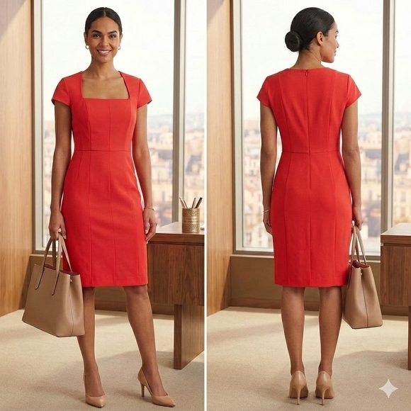 Banana Republic Dresses & Skirts - Banana Republic Red Square Neck Sheath Dress Size 12 Cap Sleeve Professional